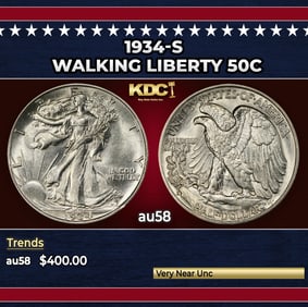 1934-s Walking Liberty Half Dollar 50c Grades au58