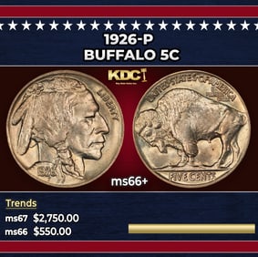 1926-p Buffalo Nickel 5c ms66+ SEGS