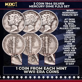 3 Coin 1944 Silver Mercury Dime P,D,S WWII Tribute Set