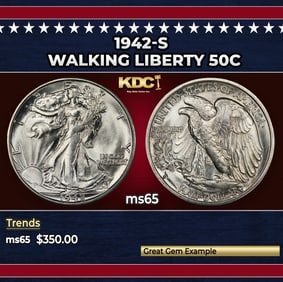 1942-s Walking Liberty Half Dollar 50c Grades ms65