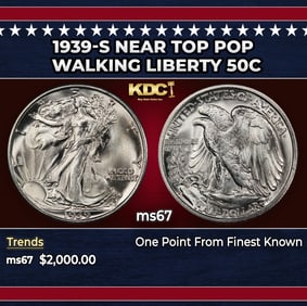 1939-s Walking Liberty Half Dollar Near Top Pop 50c ms67 SEGS