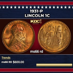 1931-p Lincoln Cent 1c Grades ms66 rd