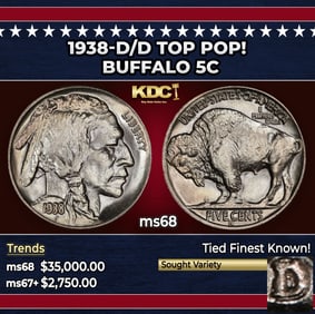 1938-d/d Buffalo Nickel TOP POP! 5c ms68 SEGS