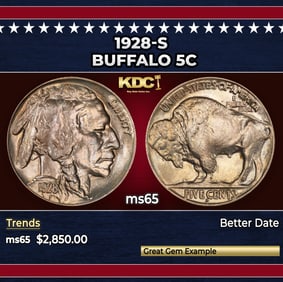 1928-s Buffalo Nickel 5c ms65 SEGS