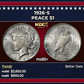1926-s Peace Dollar $1 ms65+ SEGS