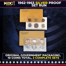 1962 & 1963 Silver Proof Sets 10 Coins In Original Government Packaging Manilla Envelope