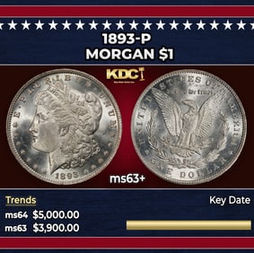 1893-p Morgan Dollar $1 ms63+ USCG