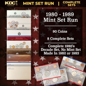 1980-1989 Full Decade Mint Set Run - 96 Coins, 8 Complete Sets