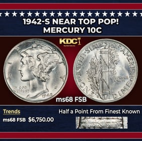 1942-s Mercury Dime Near Top Pop! 10c ms68 FSB SEGS