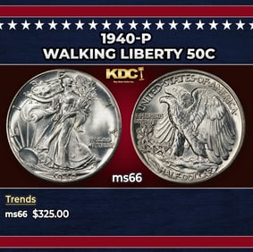 1940-p Walking Liberty Half Dollar 50c Grades ms66