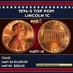 1974-s Lincoln Cent TOP POP! 1c ms67+ rd SEGS