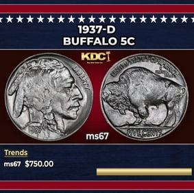 1937-d Buffalo Nickel 5c ms67 SEGS