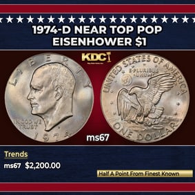 1974-d Eisenhower Dollar Near Top Pop $1 ms67 SEGS