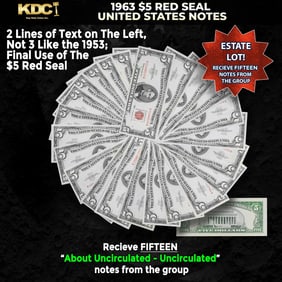 15x 1963 $5 Red Seal United States Note Grades AU/CU