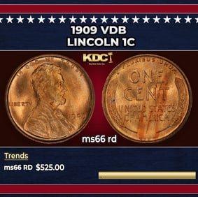 1909 VDB Lincoln Cent 1c Grades ms66 rd