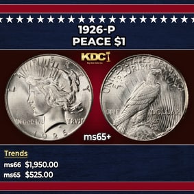 1926-p Peace Dollar $1 ms65+ SEGS