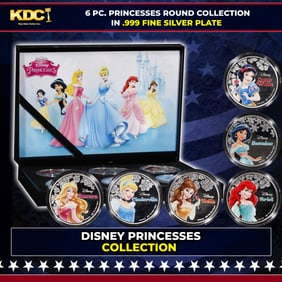 6 PC. Disney Princesses Gold Plated Round Collection In Custom Box W/ Special Backer card