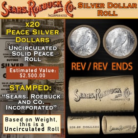 20 Coin SEARS Peace Silver $1 Roll Uncirculated Mystery 'P' Rev/'P' Rev Ends