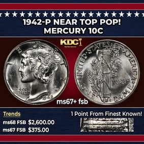 1942-p Mercury Dime Near Top Pop! 10c ms67+ fsb SEGS