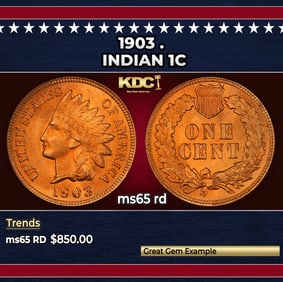 1903 Indian Cent . 1c Grades ms65 rd