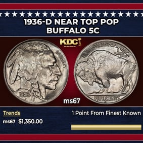 1936-d Buffalo Nickel Near Top Pop 5c ms67 SEGS