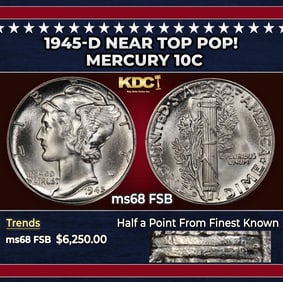 1945-d Mercury Dime Near Top Pop! 10c ms68 FSB SEGS