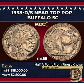 1938-d/s Buffalo Nickel Near Top Pop 5c ms68 SEGS