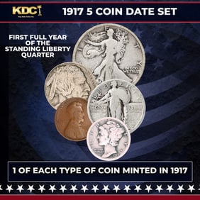 1917 5 Coin Date Set, 1 Of Each Type Of Coin Minted in 1917