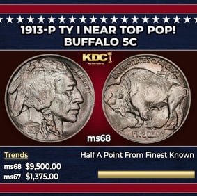 1913-p Ty I Buffalo Nickel Near Top Pop! 5c ms68 SEGS
