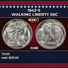 1943-s Walking Liberty Half Dollar 50c Grades ms66