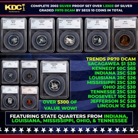 2002 US Silver Proof Set Graded pr70 DCAM By SEGS about 1.5 oz of pure silver 10 Coins