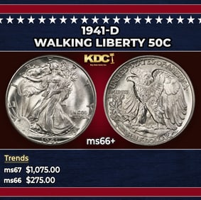 1941-d Walking Liberty Half Dollar 50c ms66+ SEGS