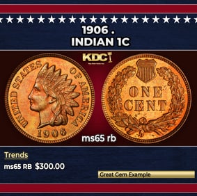 1906 Indian Cent . 1c Grades ms65 rb