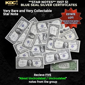 5x **STAR NOTES** 1957 $1 Blue Seal Silver Certificates Grades AU/CU