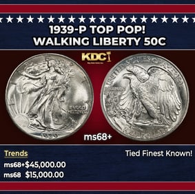 1939-p Walking Liberty Half Dollar TOP POP! 50c ms68+ SEGS