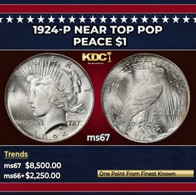 1924-p Peace Dollar Near Top Pop $1 ms67 SEGS