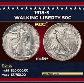 1918-s Walking Liberty Half Dollar 50c ms64+ SEGS