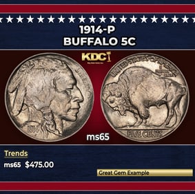 1914-p Buffalo Nickel 5c Grades ms65