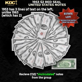 5x 1953 $2 Red Seal United States Note Grades CU