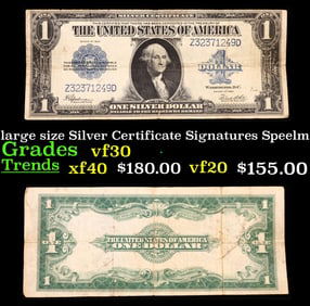 1923 $1 large size Silver Certificate Grades vf++ Signatures Speelman/White