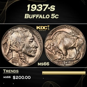 1937-s Buffalo Nickel 5c Grades ms66