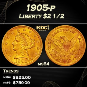 1905-p Gold Liberty Quarter Eagle $2 1/2 Grades ms64