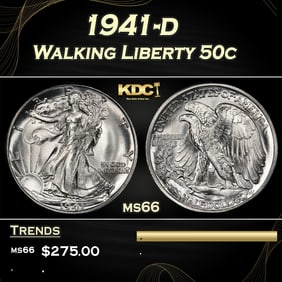1941-d Walking Liberty Half Dollar 50c Grades ms66