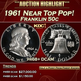 1961 Proof Franklin Half Dollar Near Top Pop! 50c pr68+ DCAM SEGS
