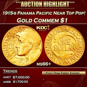 1915-s Panama Pacific Gold Commem Dollar Near Top Pop! 1 ms66+ SEGS