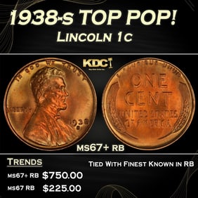 1938-s Lincoln Cent TOP POP! 1c Grades ms67+ rb