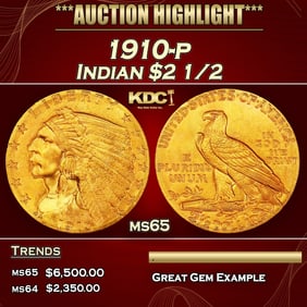 1910-p Gold Indian Quarter Eagle $2 1/2 ms65 SEGS