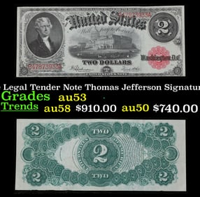 1917 $2 Large Size Legal Tender Note Thomas Jefferson Grades Select AU Signatures Speelman/White