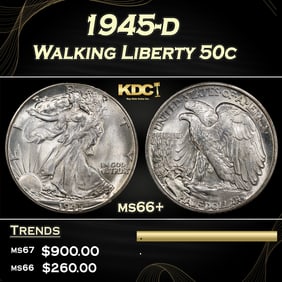 1945-d Walking Liberty Half Dollar 50c ms66+ SEGS