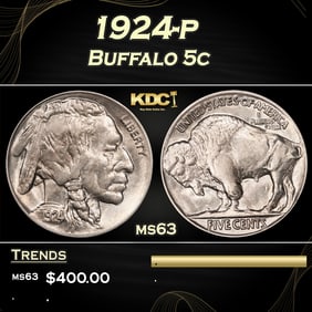 1924-p Buffalo Nickel 5c Grades ms63
